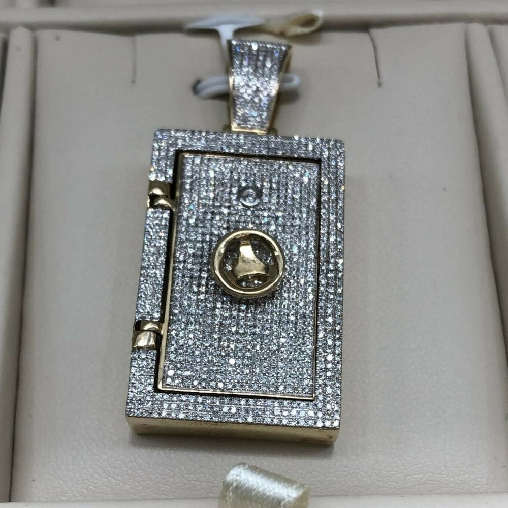 10 K Solid Gold, 1.33 Carat Diamond Vault Safe Moving Vault Door Pendant